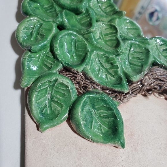 Clay molded Wall Art Mirror cute Tree with animals signed CK - Picture 11 of 11
